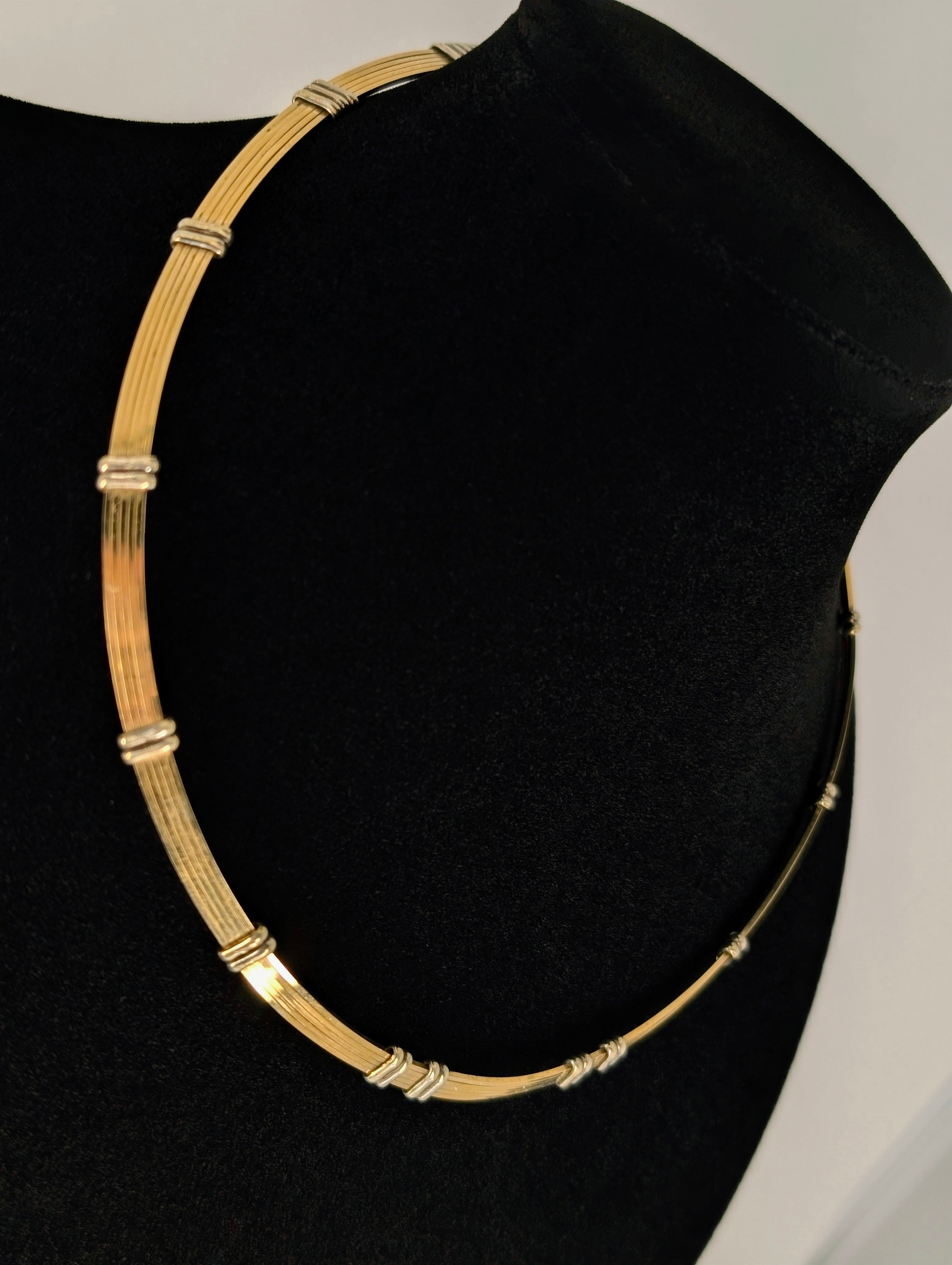 Unique Two-Tone Torque Choker Necklace - Silver and Gold