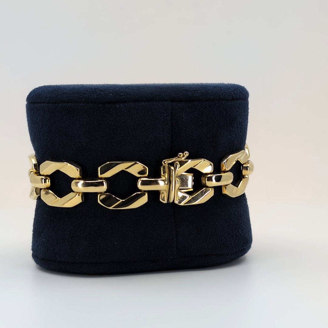14K Gold Italian Geometric Gold Bracelet with Safety Clasp
