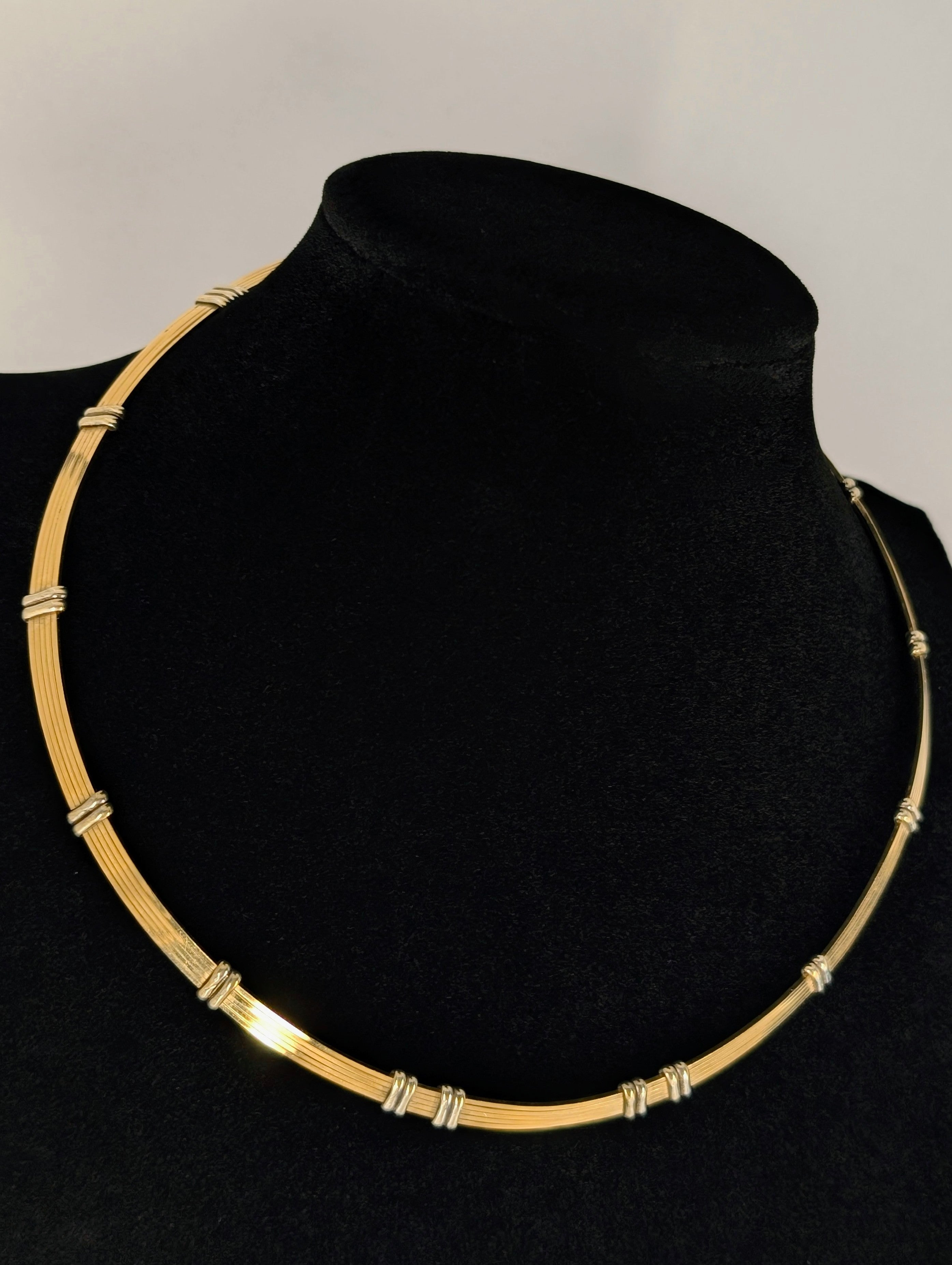 Unique Two-Tone Torque Choker Necklace - Silver and Gold
