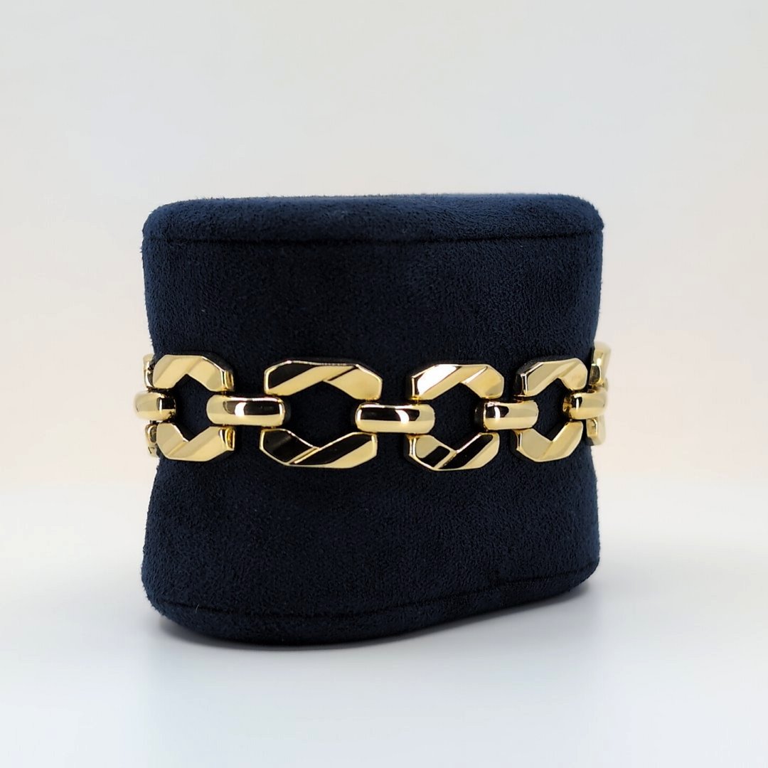 14K Gold Italian Geometric Gold Bracelet with Safety Clasp