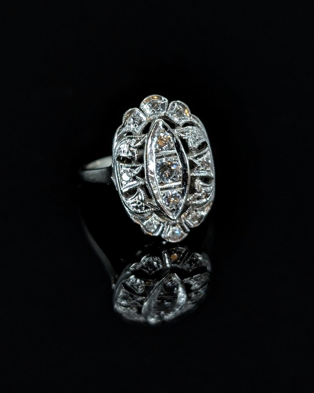 Art Deco 14k Engagement Ring with Old Cut Diamonds
