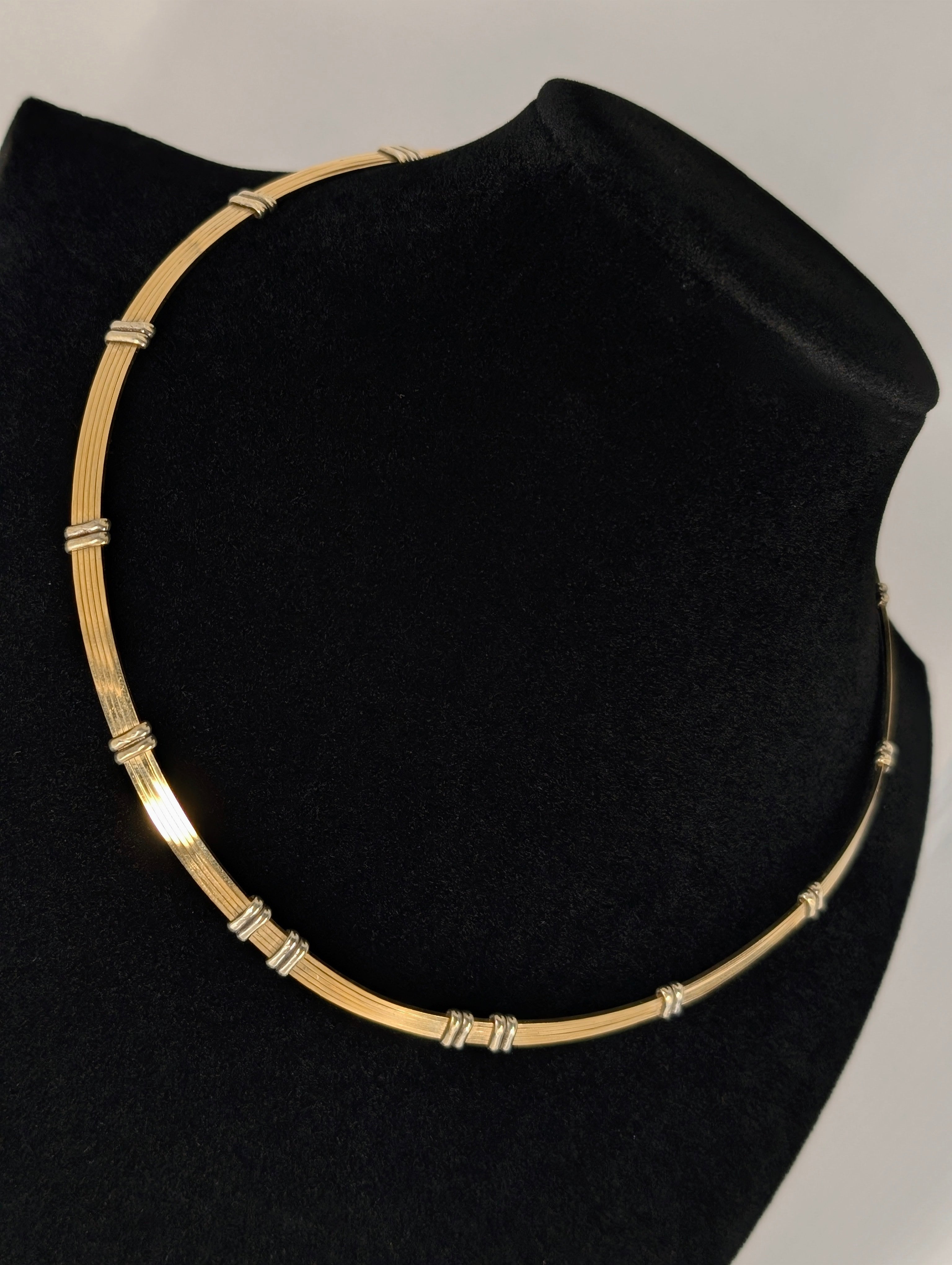 Unique Two-Tone Torque Choker Necklace - Silver and Gold