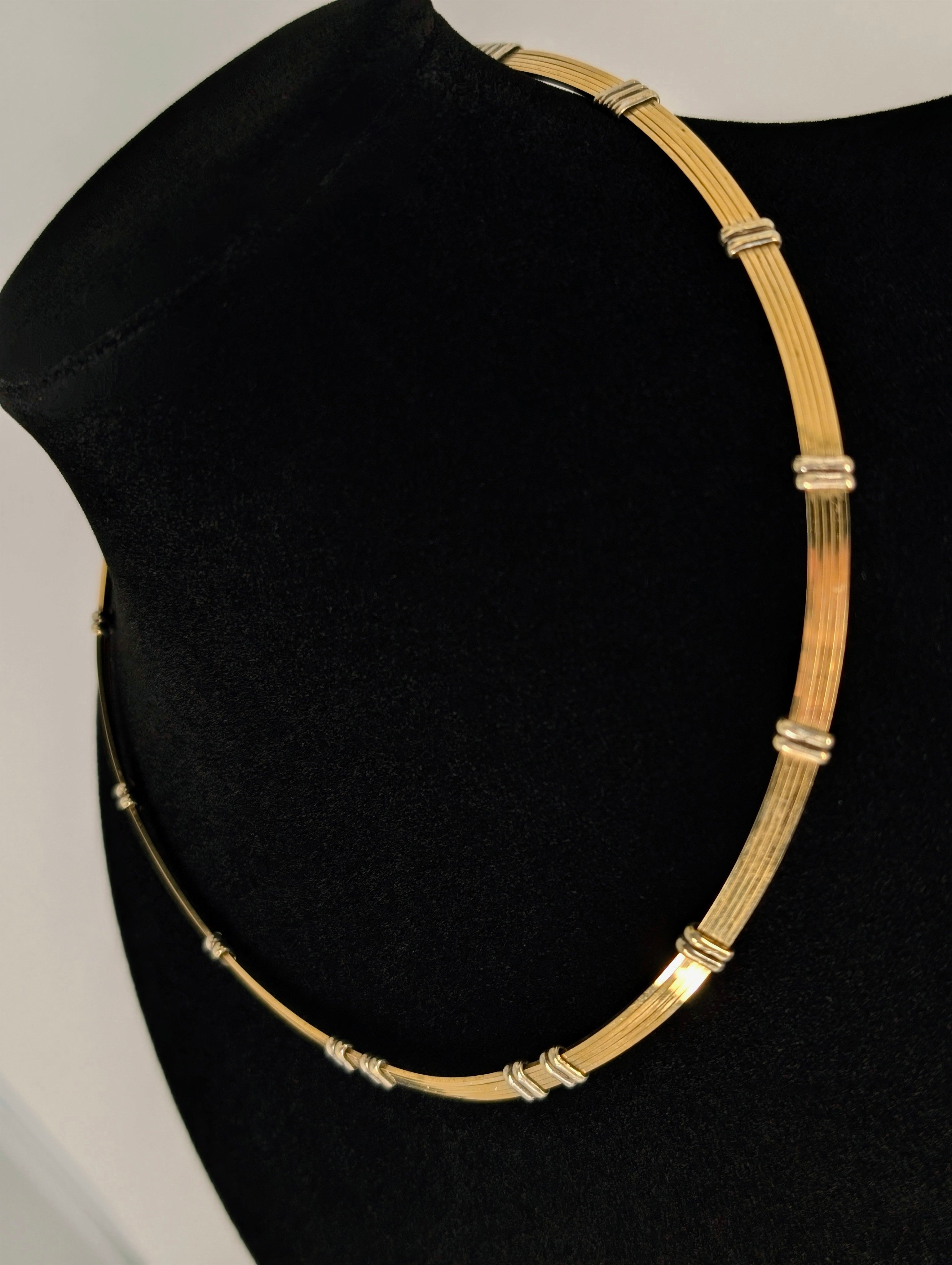 Unique Two-Tone Torque Choker Necklace - Silver and Gold