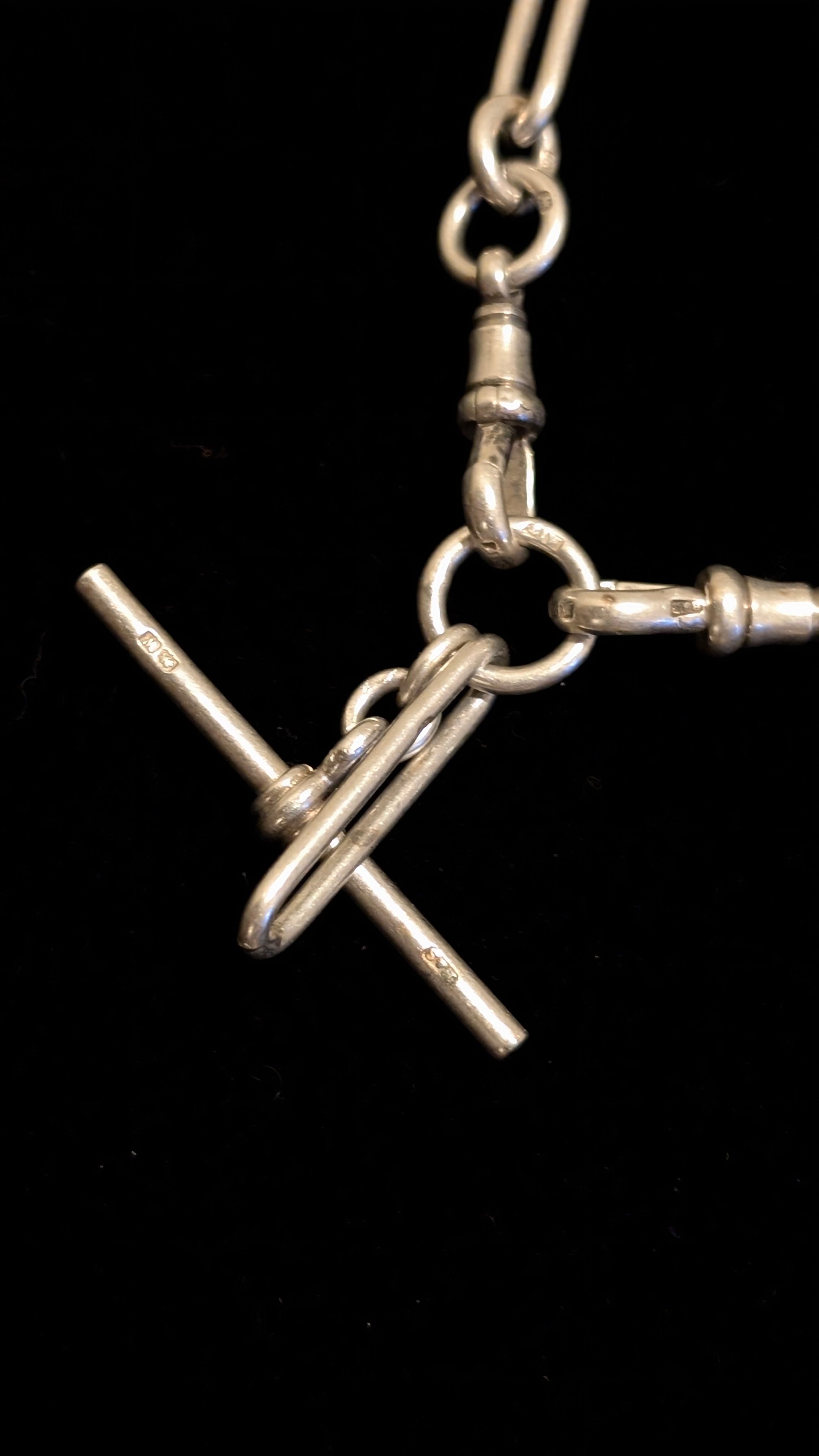 Antique Sterling Silver Trombone Link Albert Chain Necklace, Birmingham 1921