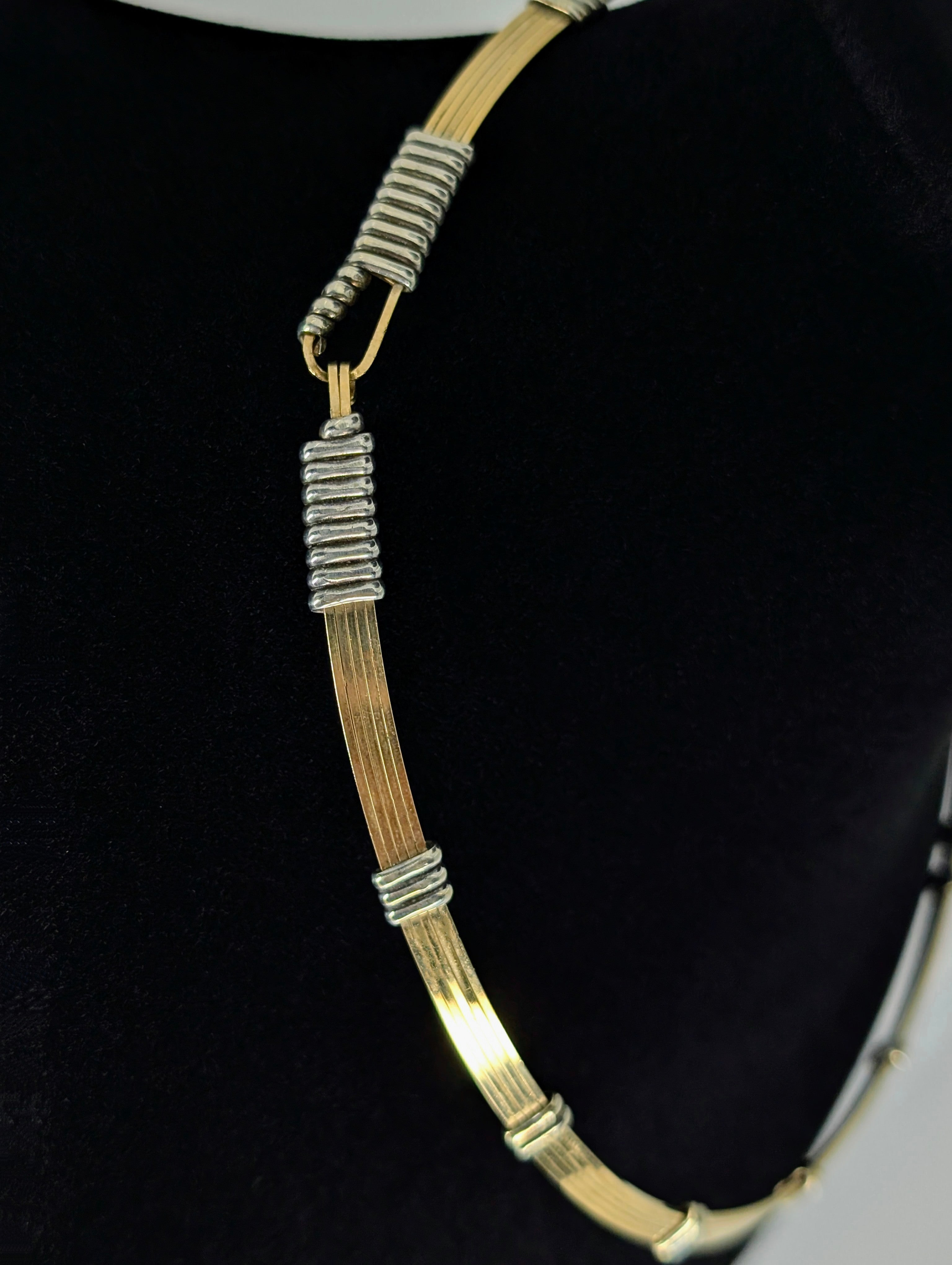 Unique Two-Tone Torque Choker Necklace - Silver and Gold