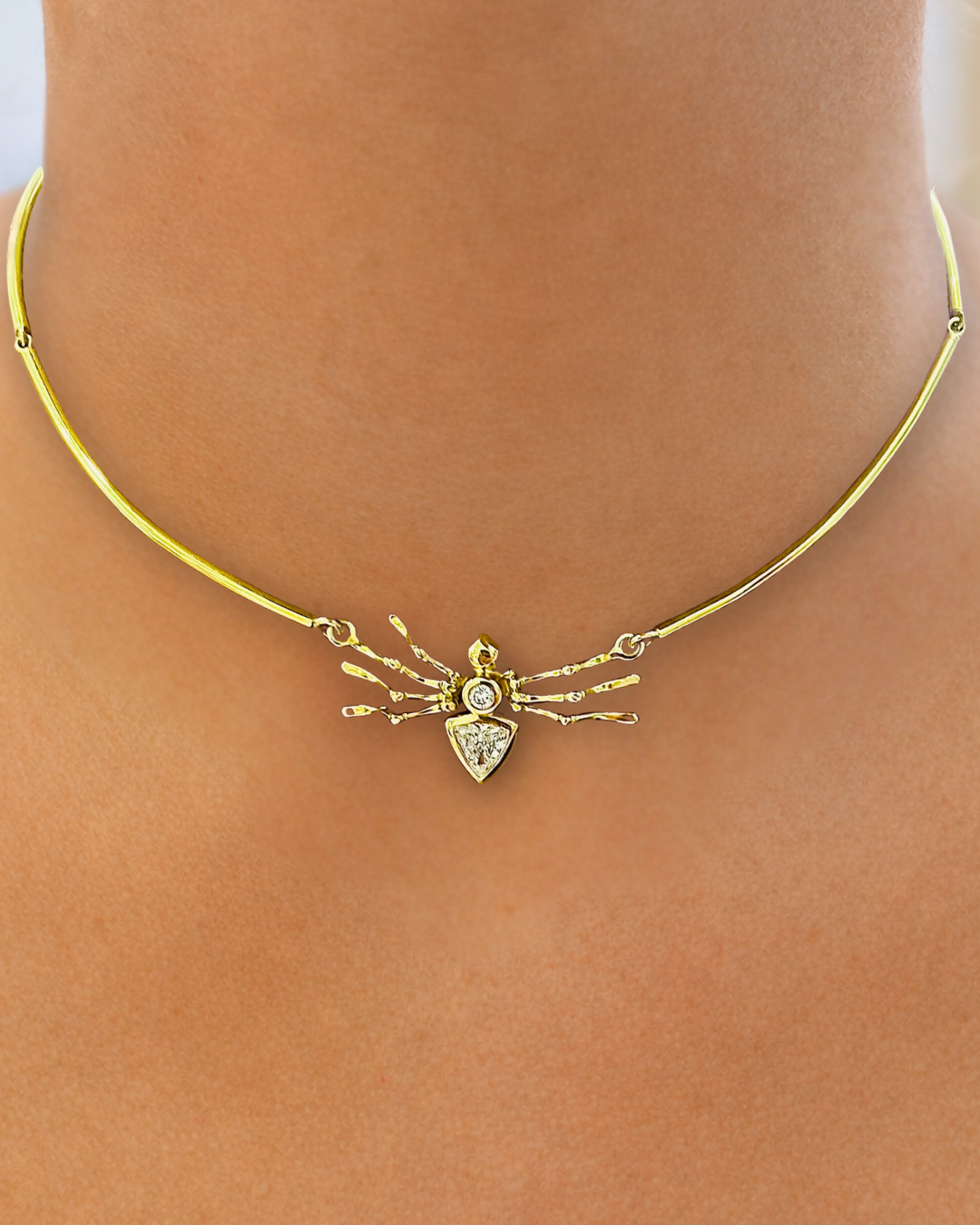 18K Gold Diamond Spider Choker Necklace