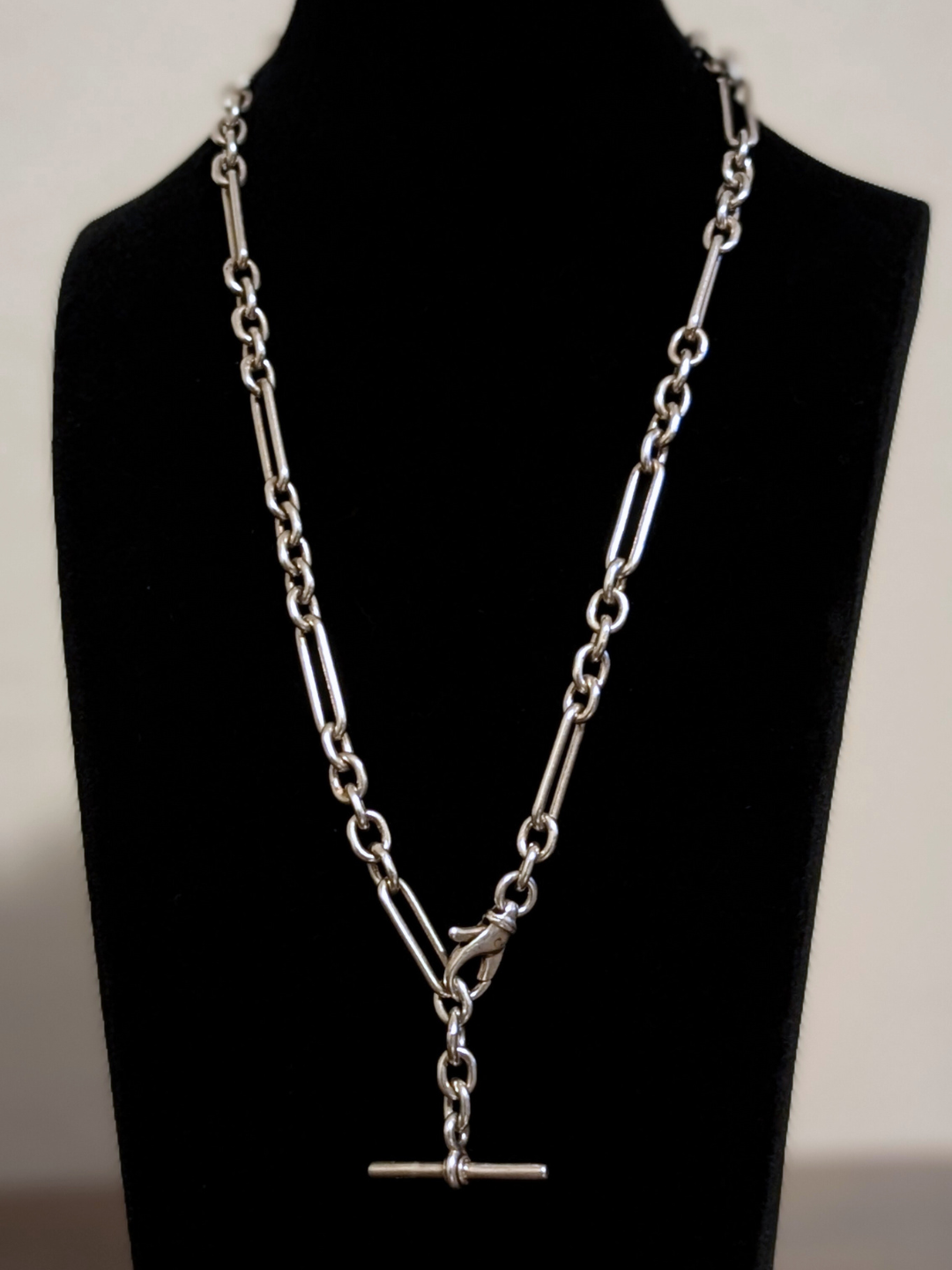 Vintage Sterling Silver Trombone Link Albert Watch Chain