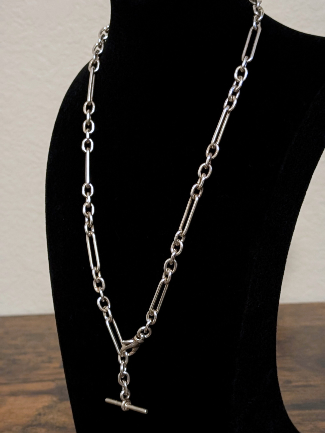 Vintage Sterling Silver Trombone Link Albert Watch Chain