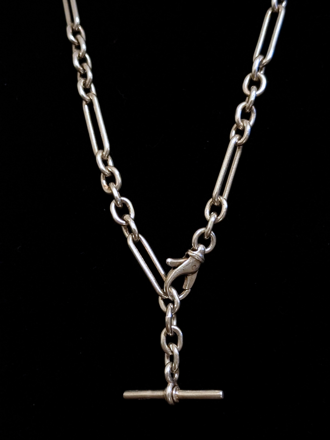 Vintage Sterling Silver Trombone Link Albert Watch Chain