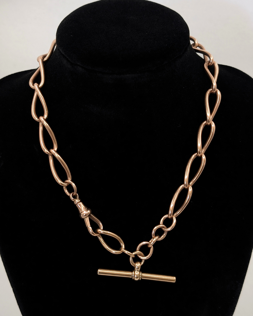 Antique Gold Open Curb Watch Chain with T-Bar