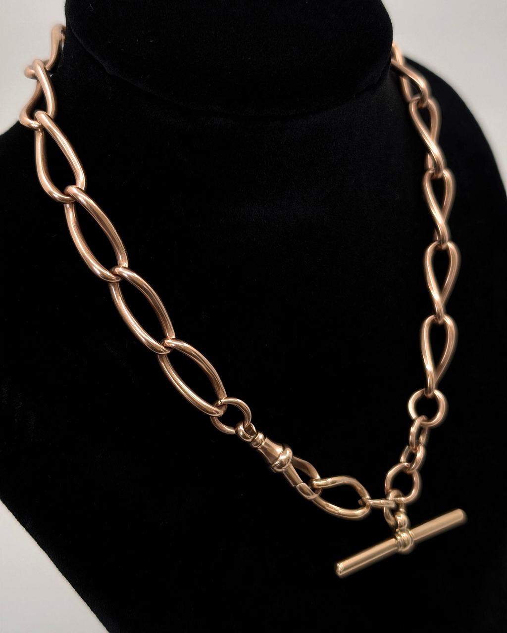Antique Gold Open Curb Watch Chain with T-Bar