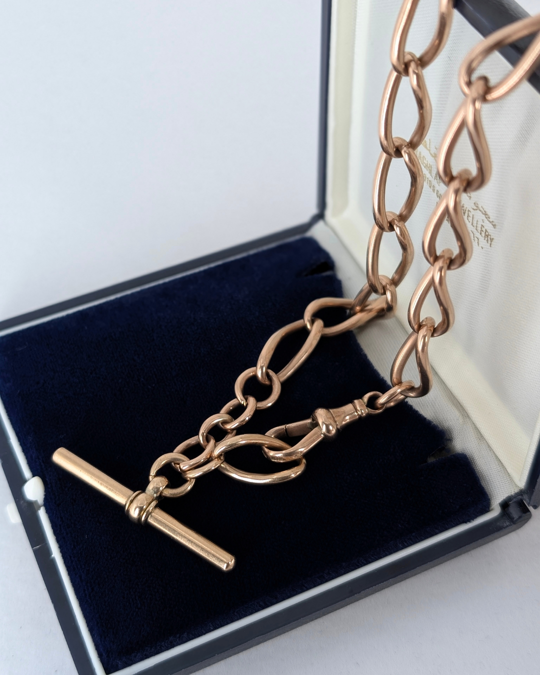 Antique Gold Open Curb Watch Chain with T-Bar