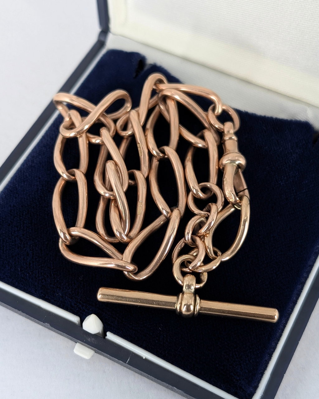 Antique Gold Open Curb Watch Chain with T-Bar