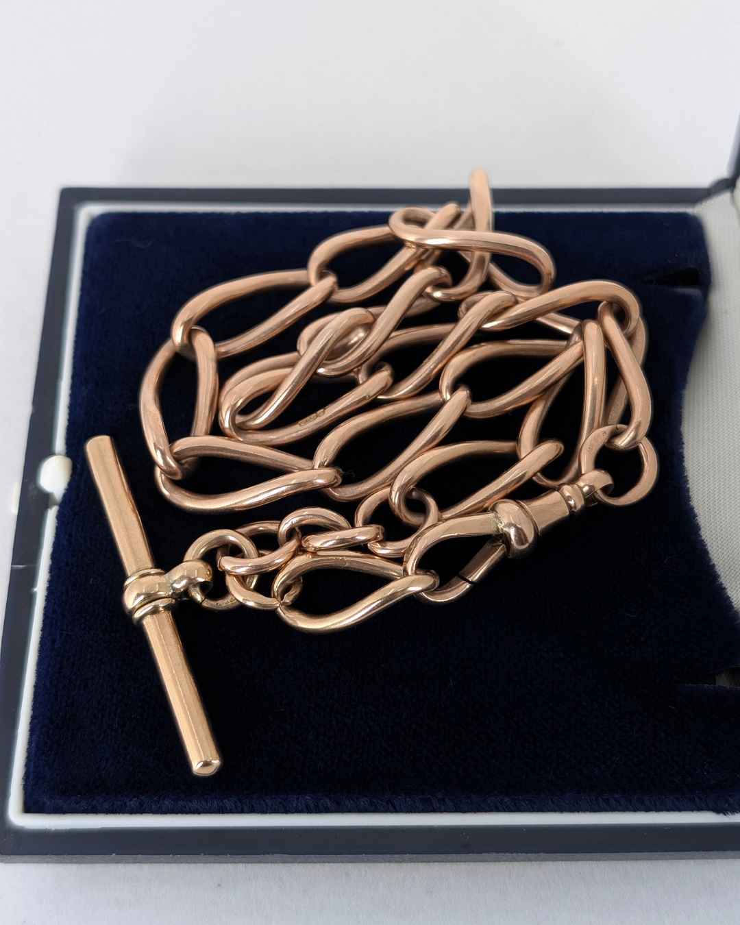 Antique Gold Open Curb Watch Chain with T-Bar