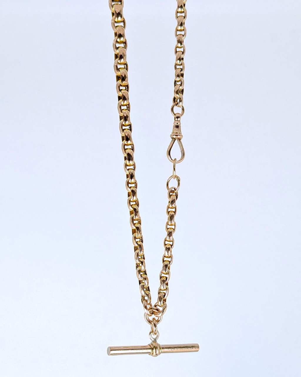 Antique Yellow Gold Belcher Link Albert Watch Chain with T-Bar