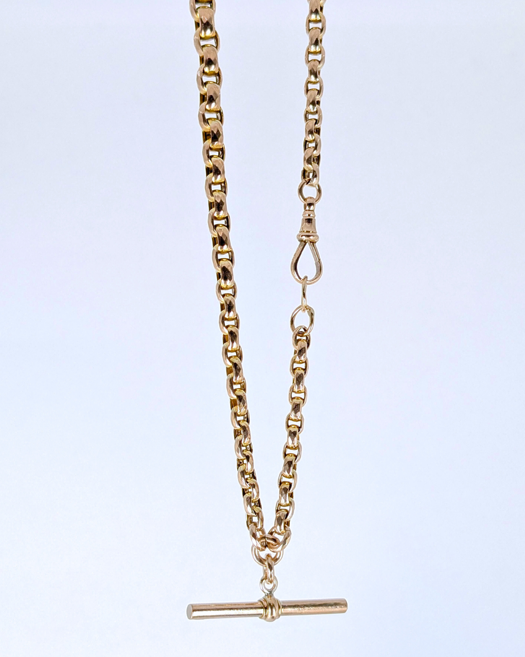 Antique Yellow Gold Belcher Link Albert Watch Chain with T-Bar