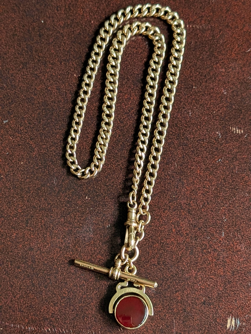 Antique 9ct Gold Albert Chain with T-Bar & Fob