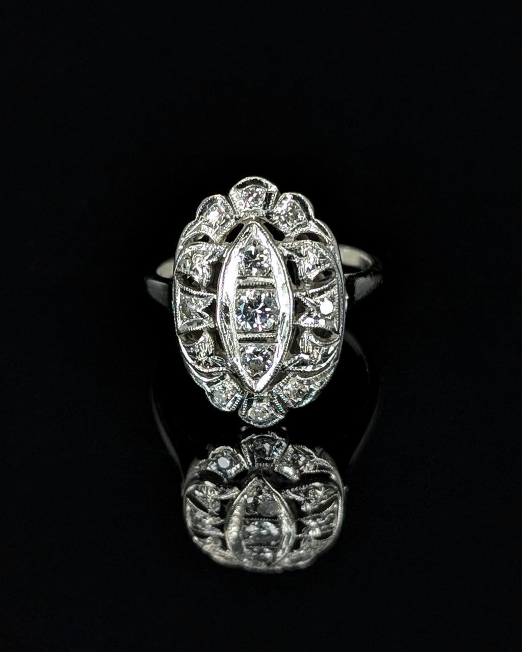 Art Deco 14k Engagement Ring with Old Cut Diamonds