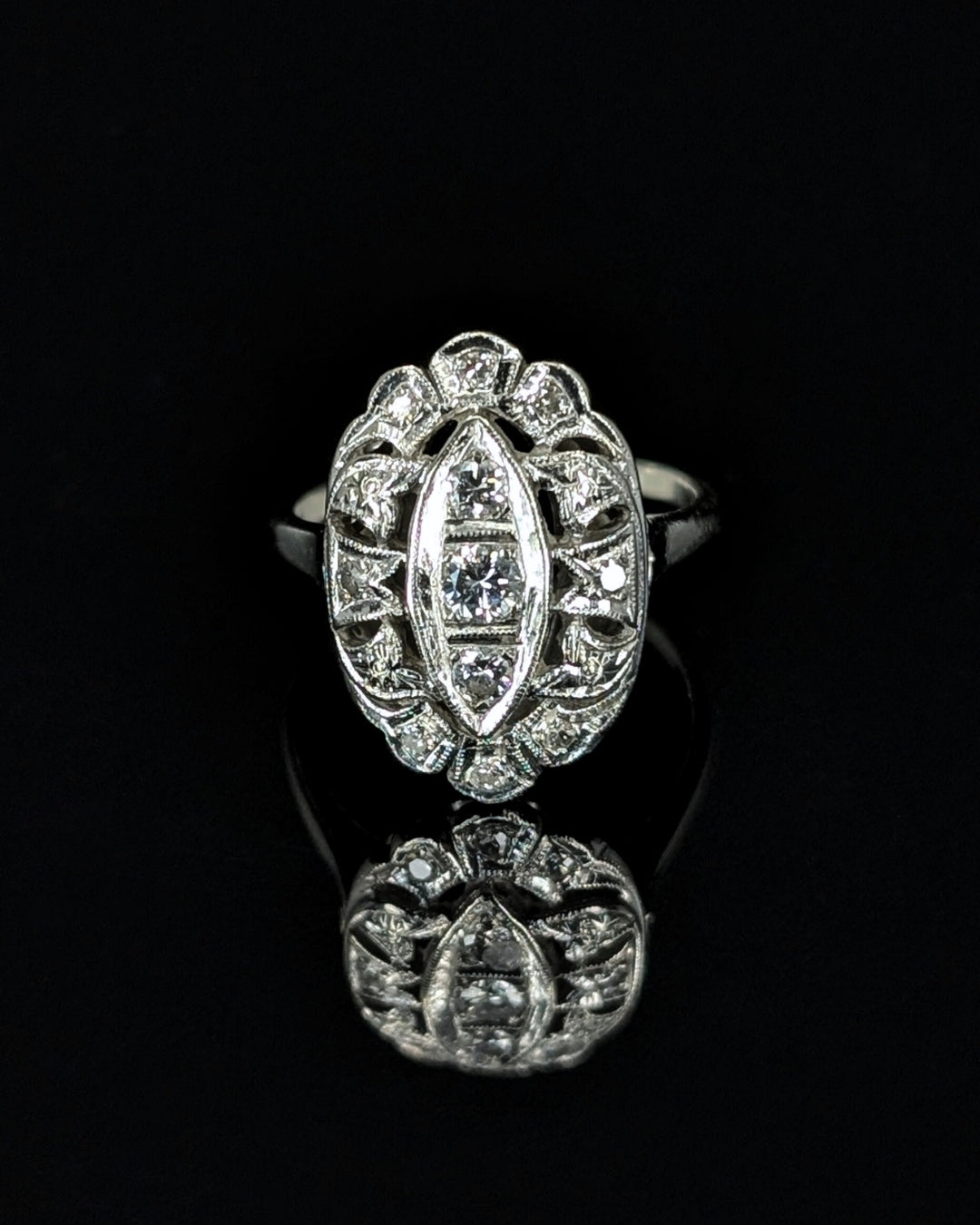 Art Deco 14k Engagement Ring with Old Cut Diamonds