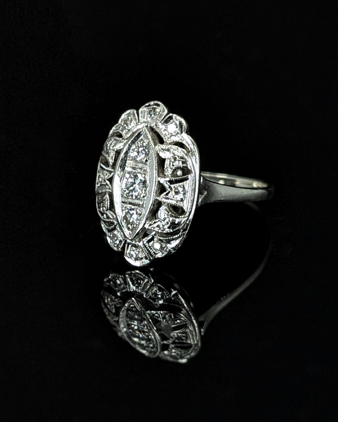 Art Deco 14k Engagement Ring with Old Cut Diamonds