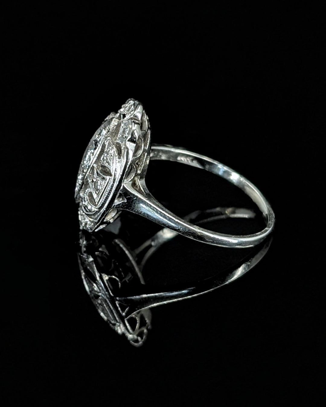 Art Deco 14k Engagement Ring with Old Cut Diamonds