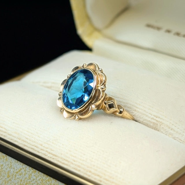 Antique Art Deco Blue Glass Engagement Ring