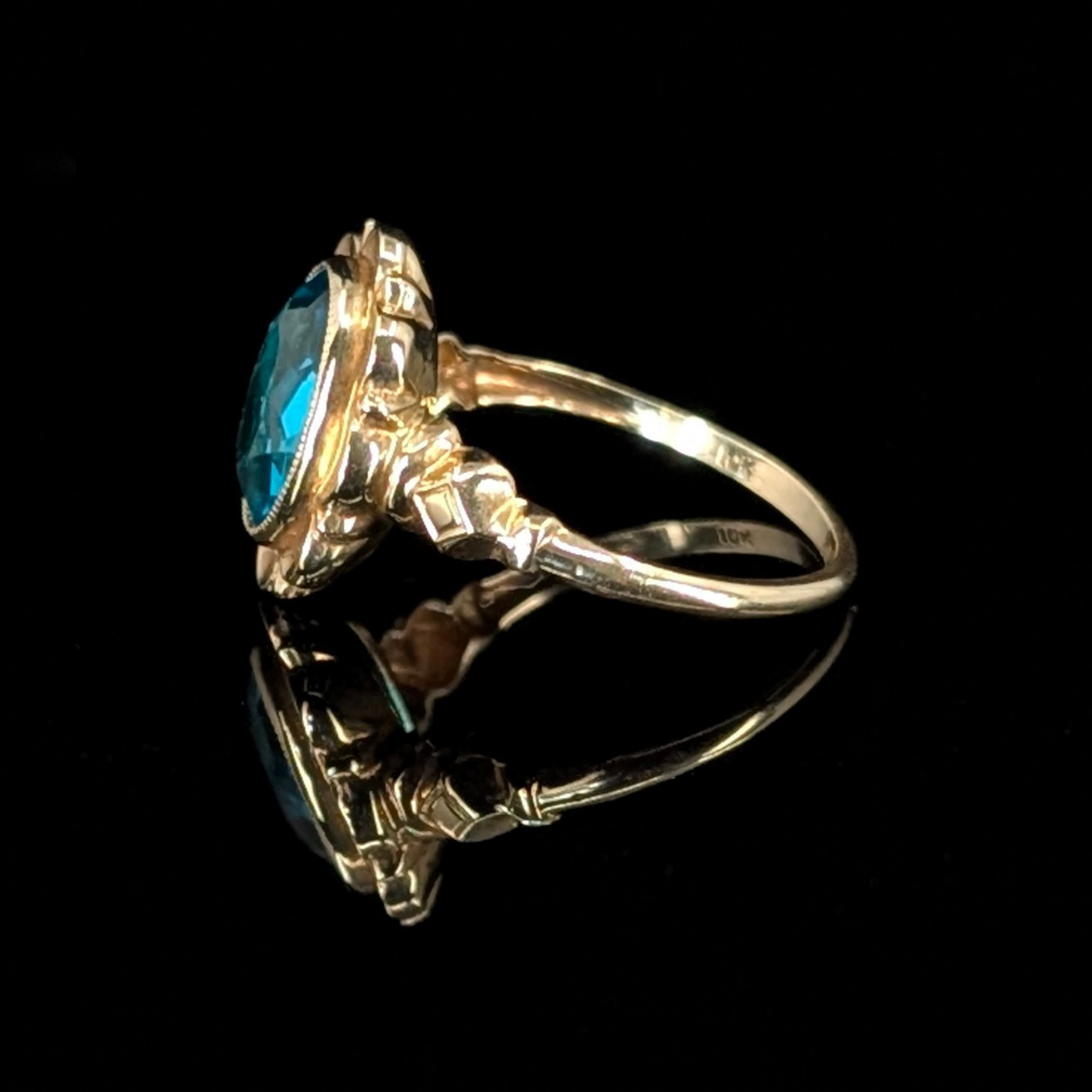 Antique Art Deco Blue Glass Engagement Ring