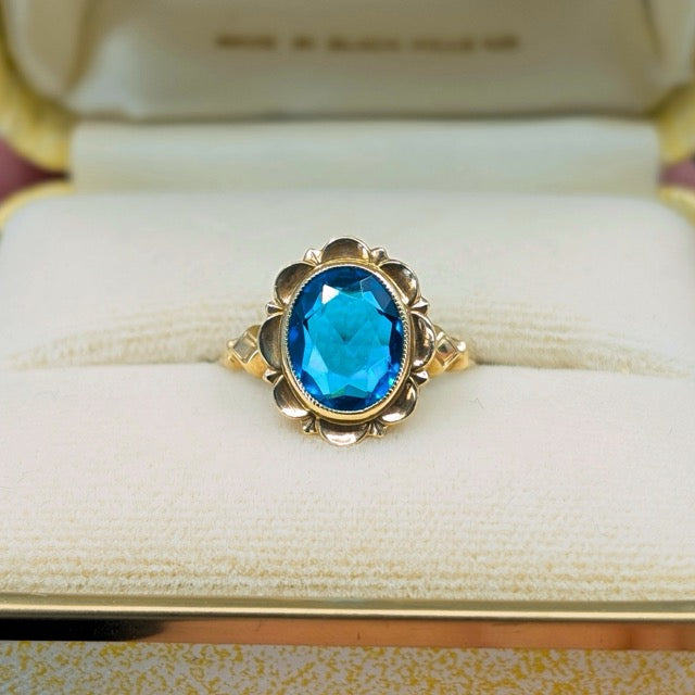 Antique Art Deco Blue Glass Engagement Ring