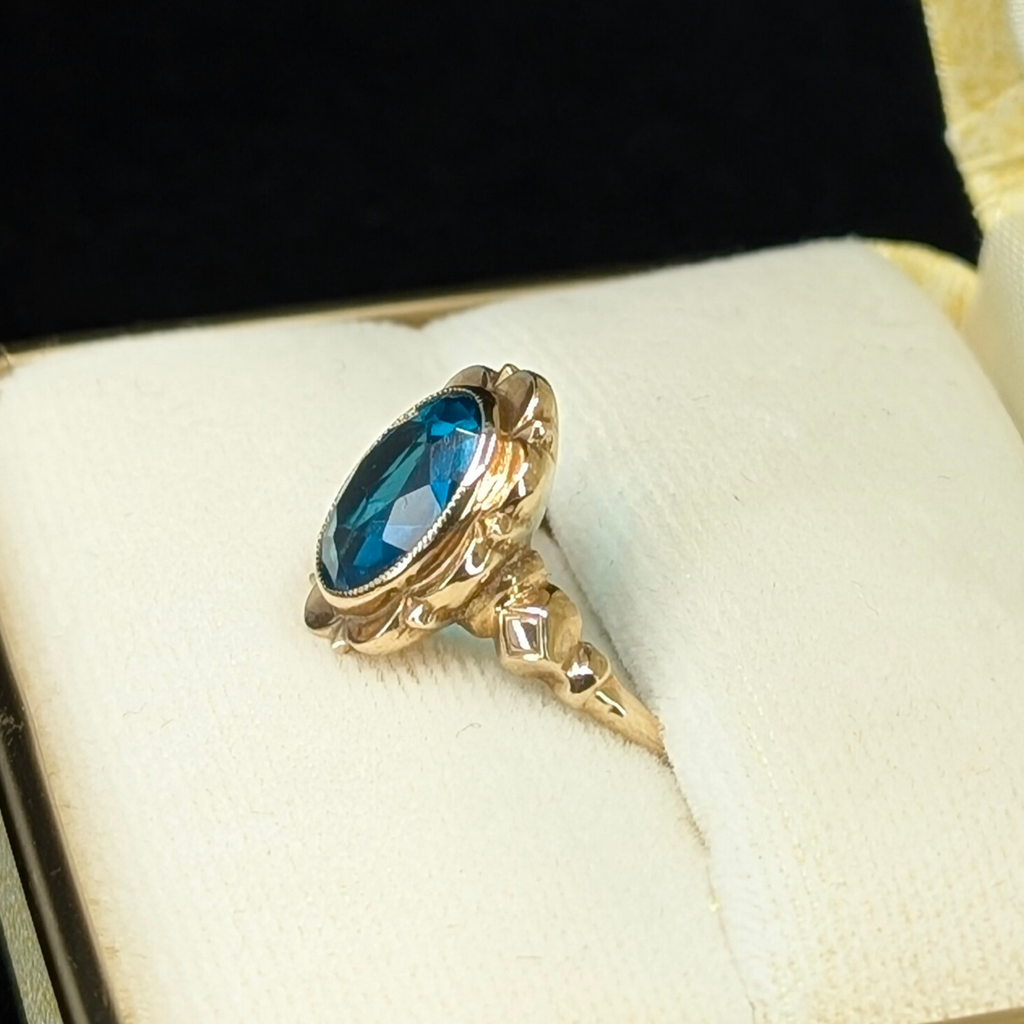 Antique Art Deco Blue Glass Engagement Ring