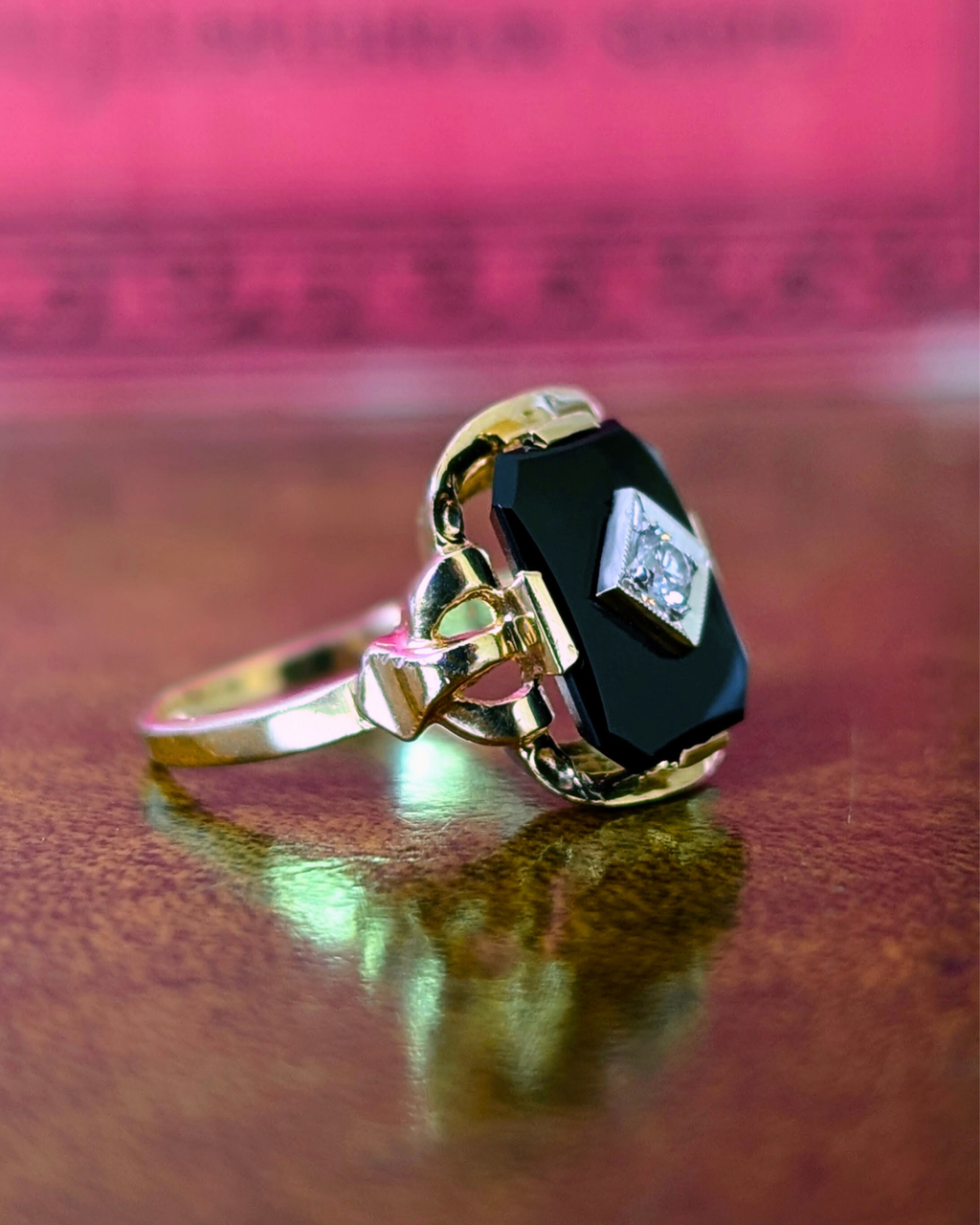 Art Deco Onyx Ring with Center Diamond