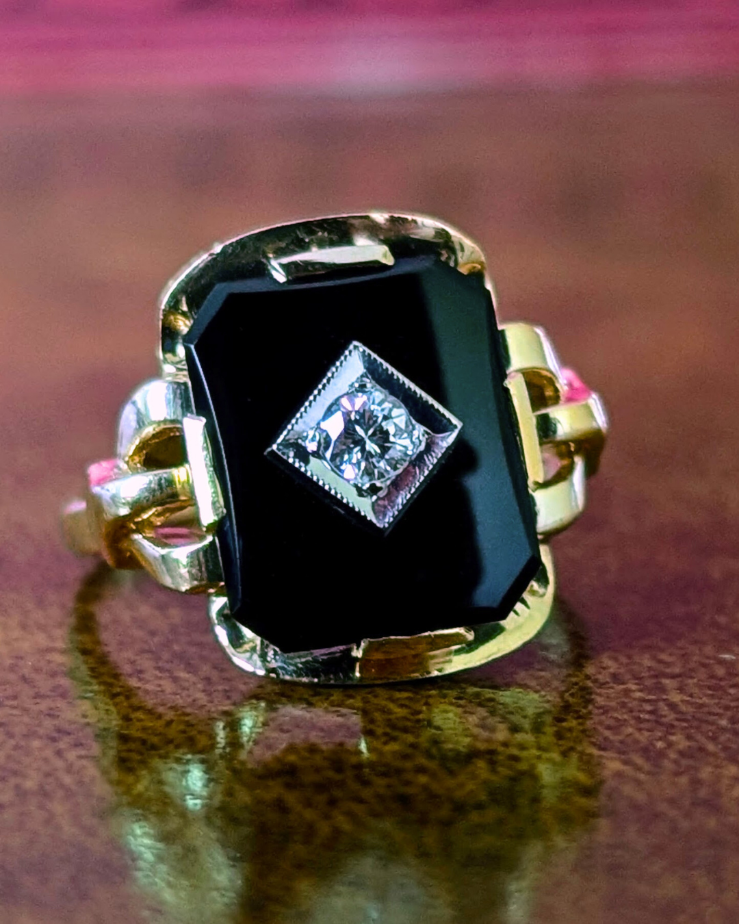 Art Deco Onyx Ring with Center Diamond