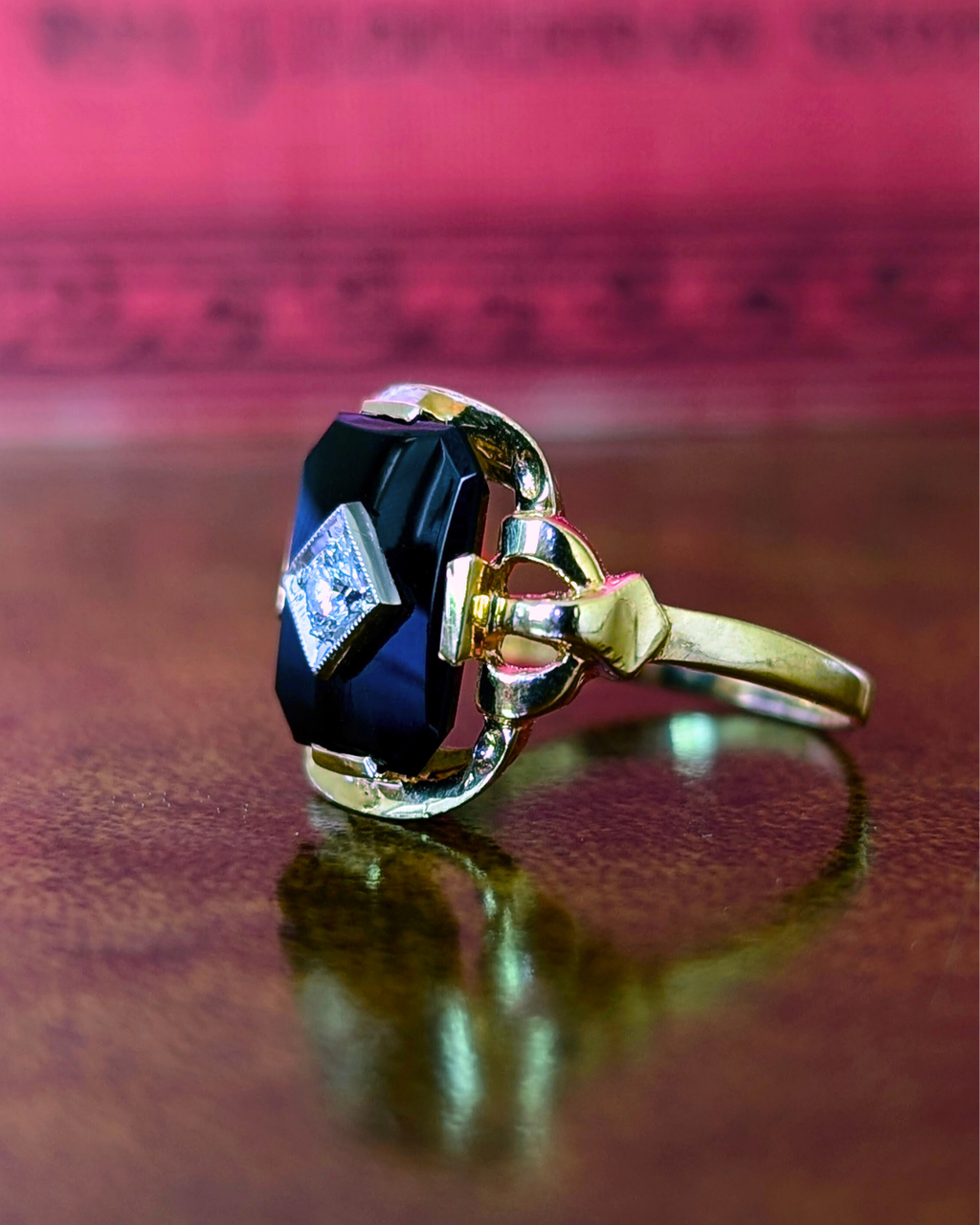 Art Deco Onyx Ring with Center Diamond