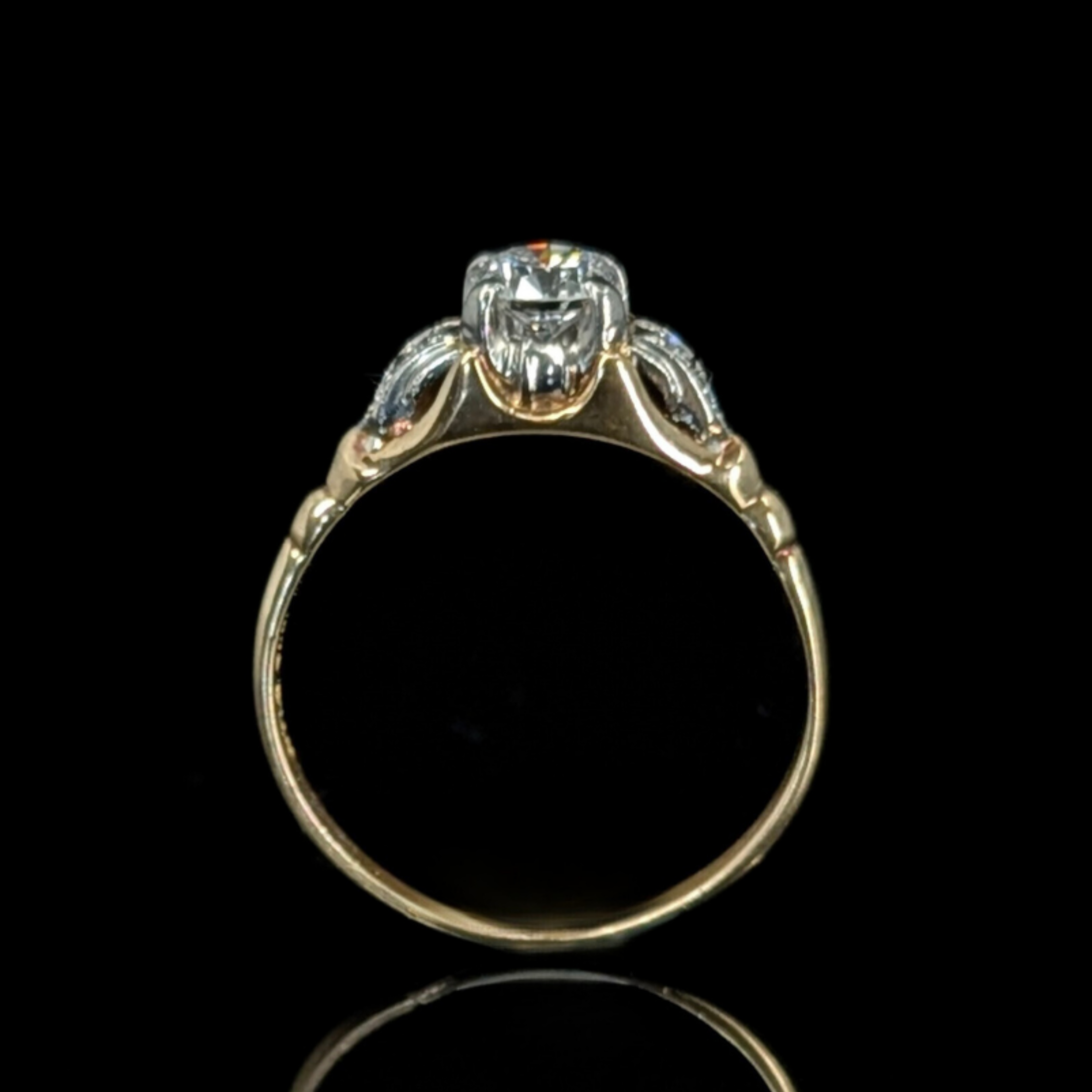 14k Art Deco Engagement Ring with Old Mine Cut Diamonds