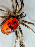 Vintage Sterling Silver Spider Brooch with Natural Amber and Marcasite