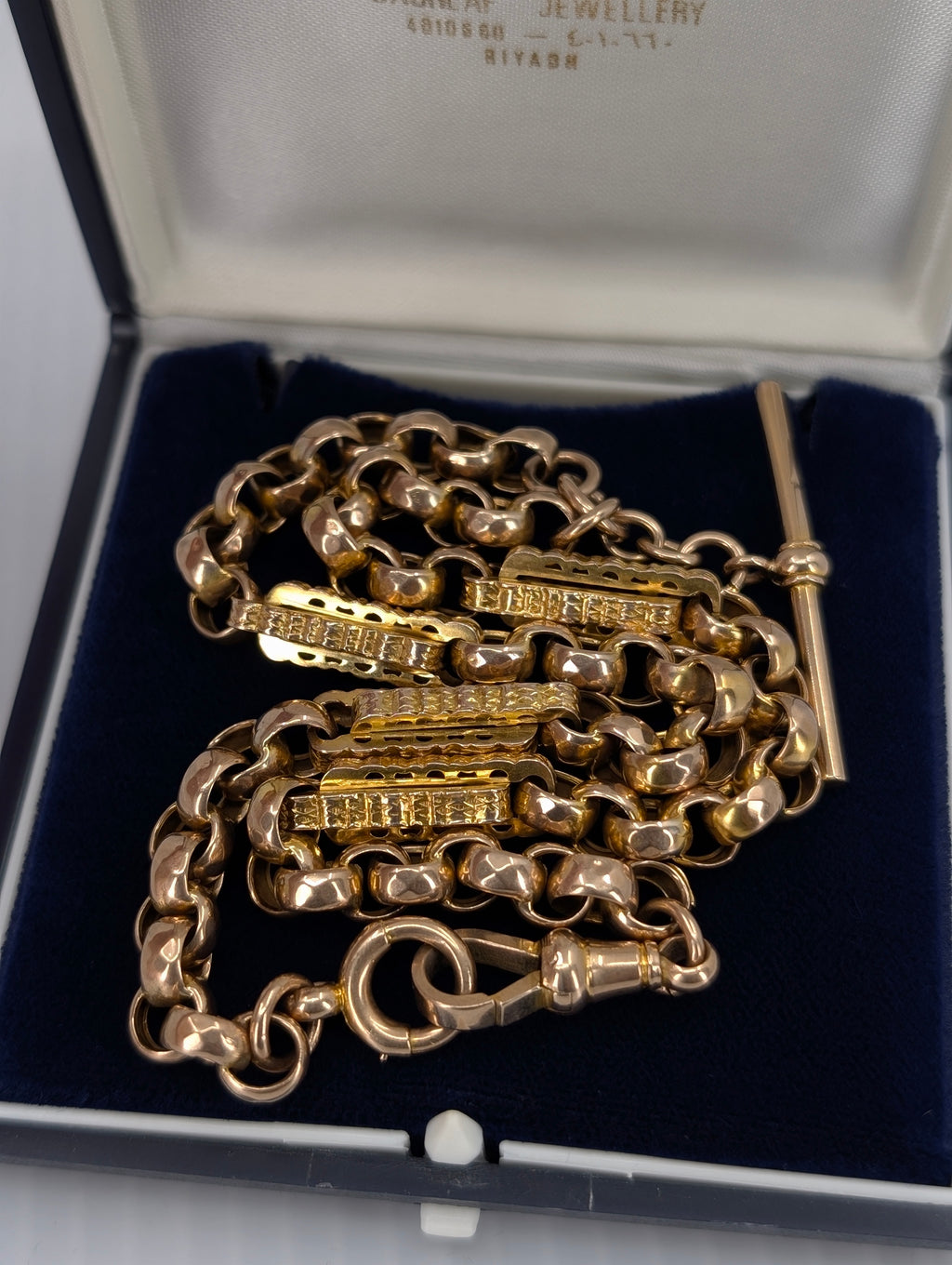 Unique Antique Chunky Star Link Watch Chain with Watch Fob Pendant - 9k Yellow Gold