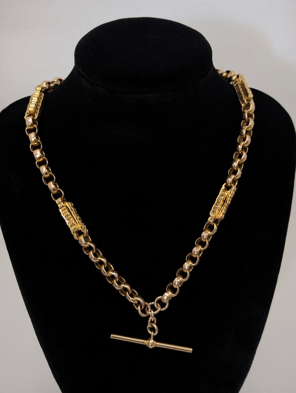 Unique Antique Chunky Star Link Watch Chain with Watch Fob Pendant - 9k Yellow Gold