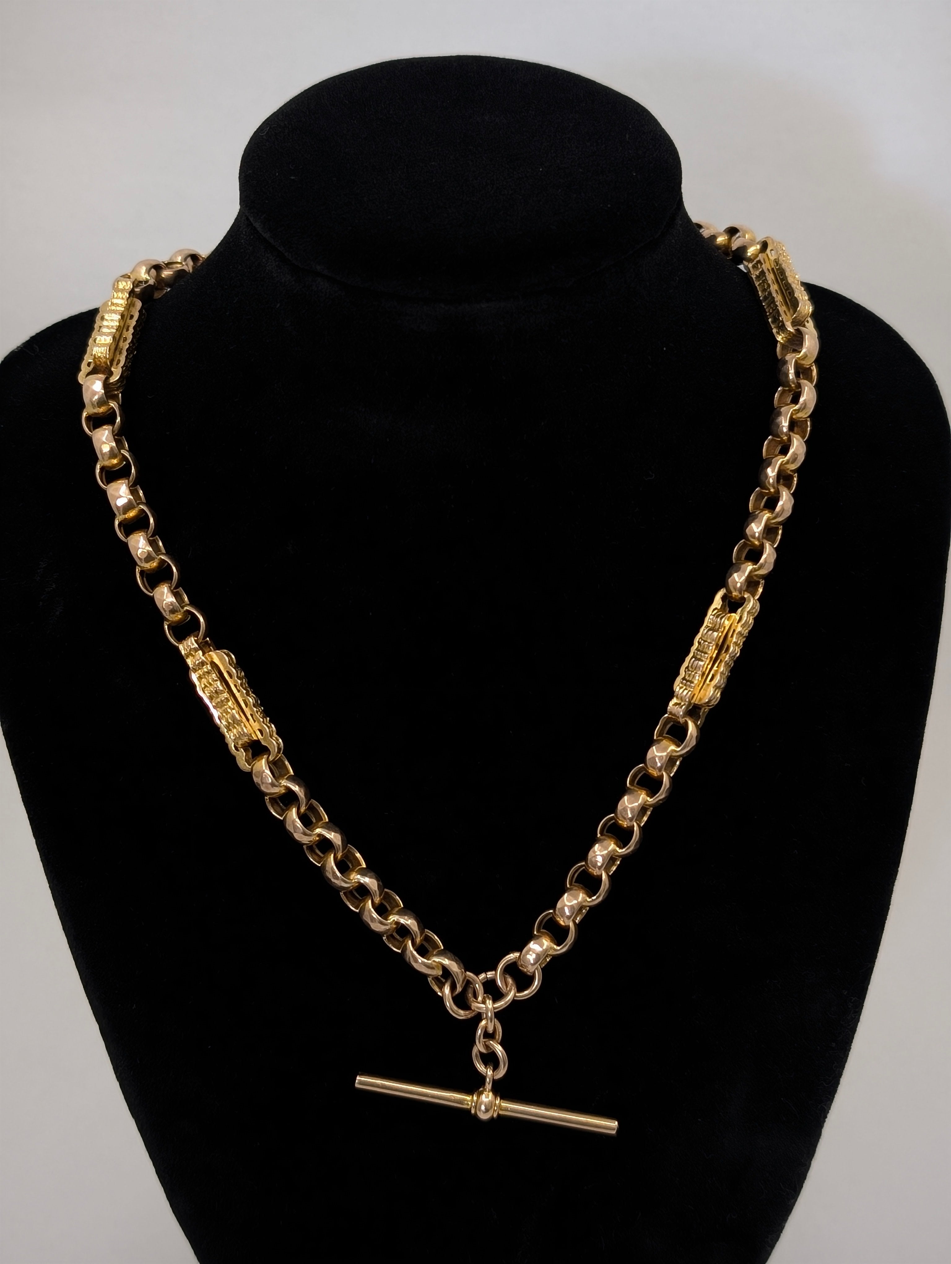 Unique Antique Chunky Star Link Watch Chain with Watch Fob Pendant - 9k Yellow Gold