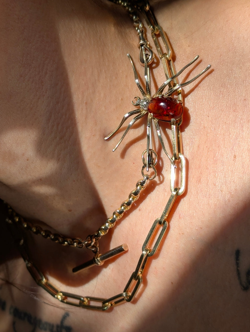 Vintage Sterling Silver Spider Brooch with Natural Amber and Marcasite