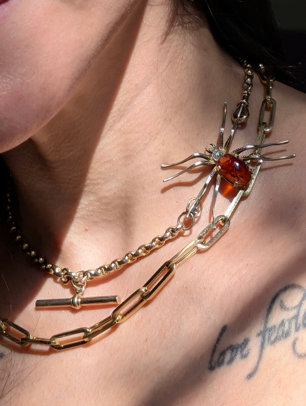 Vintage Sterling Silver Spider Brooch with Natural Amber and Marcasite