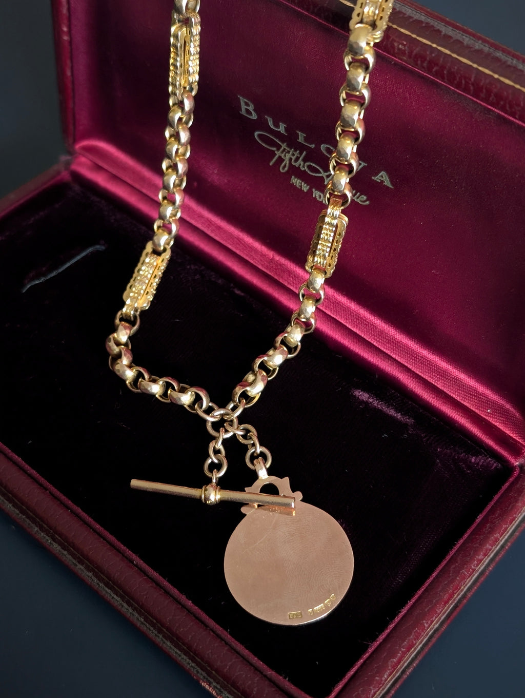 Unique Antique Chunky Star Link Watch Chain with Watch Fob Pendant - 9k Yellow Gold