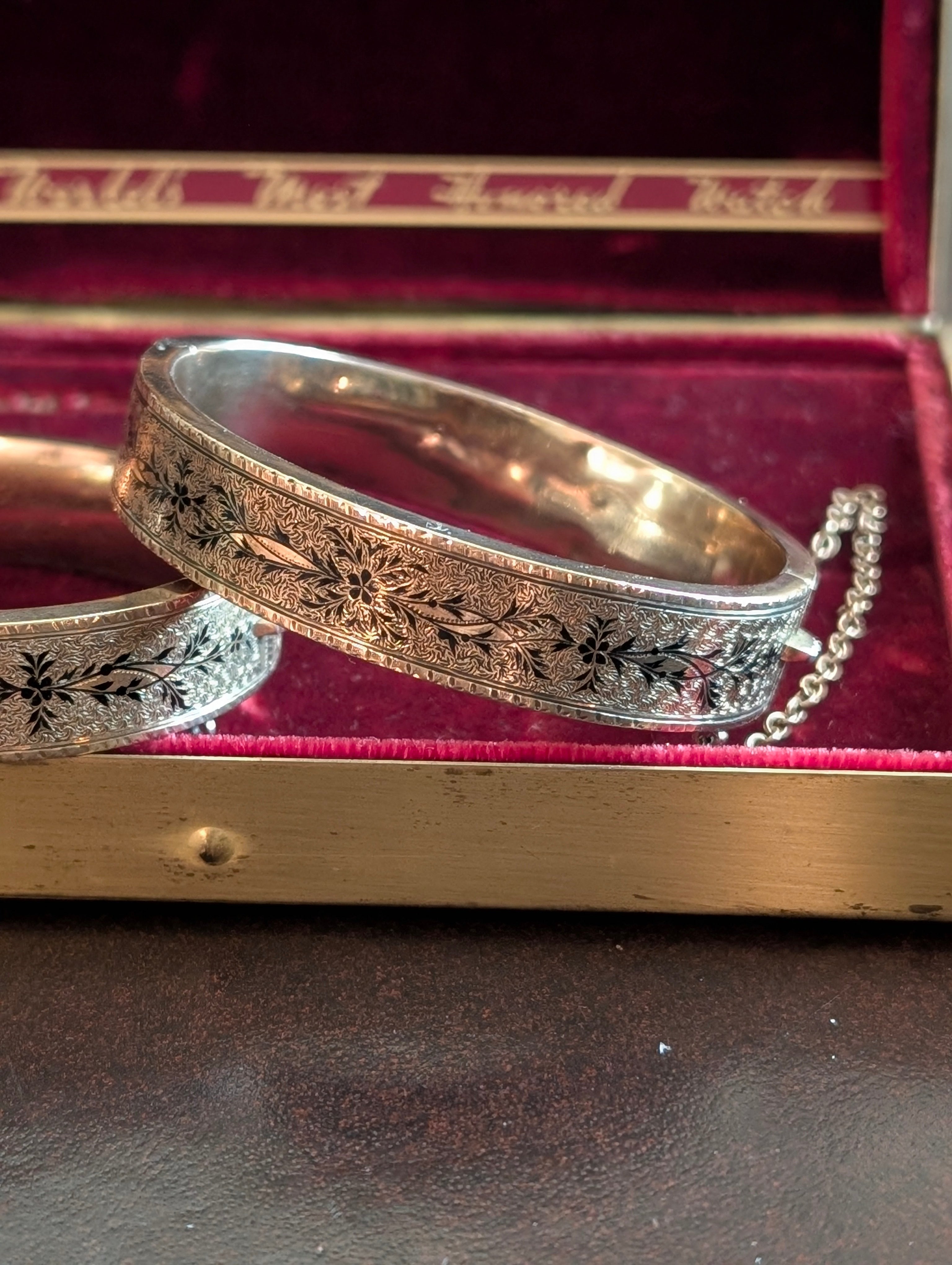 Antique 14K Gold Taille D'Epargne Gold Hinged Bangles – Pair, Dated 1875