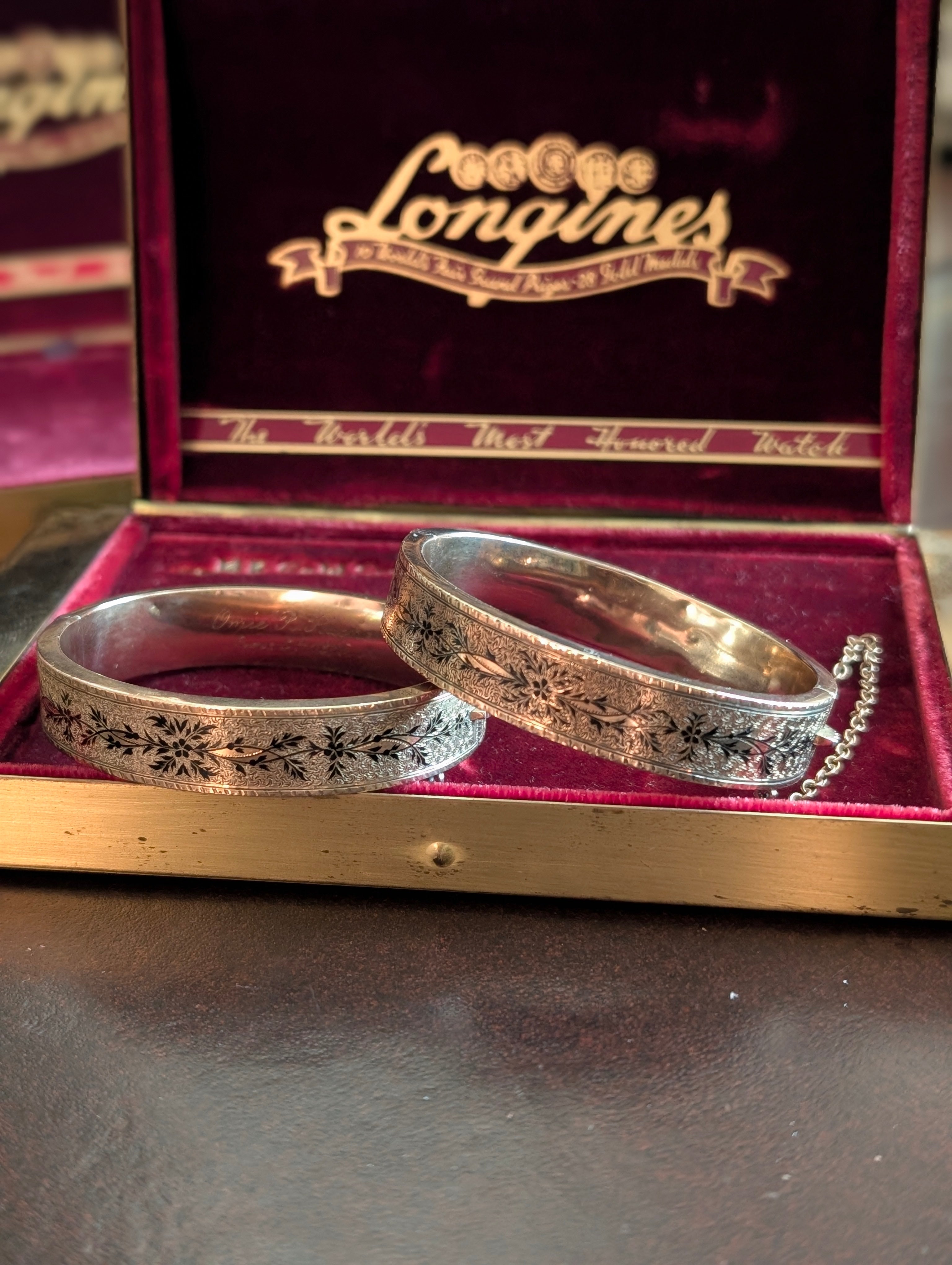 Antique 14K Gold Taille D'Epargne Gold Hinged Bangles – Pair, Dated 1875