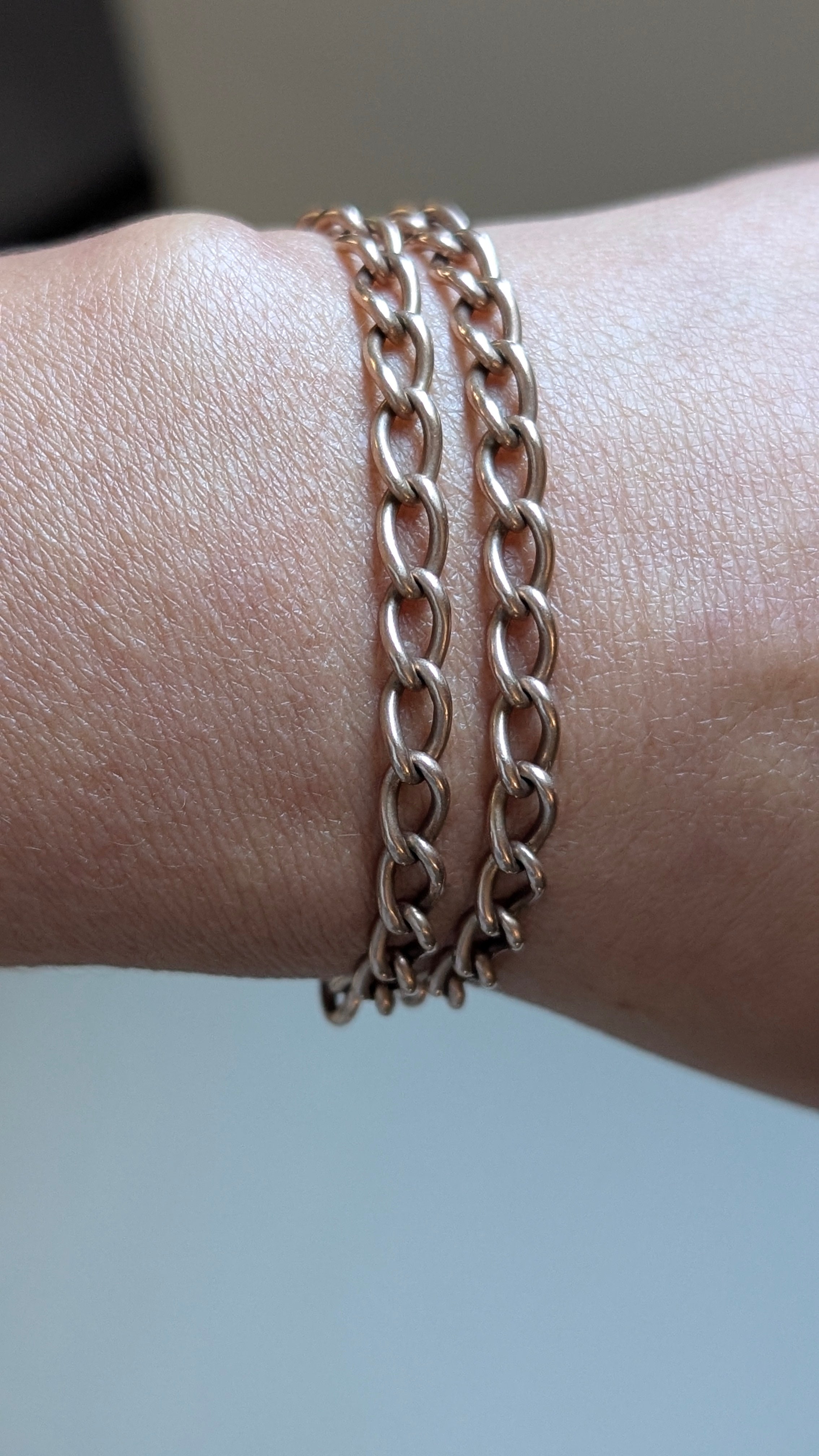 Custom 14k Gold Albert Chain with Pearl & Spinel Bracelet Extender - T-Bar and 2 Dog Cilps