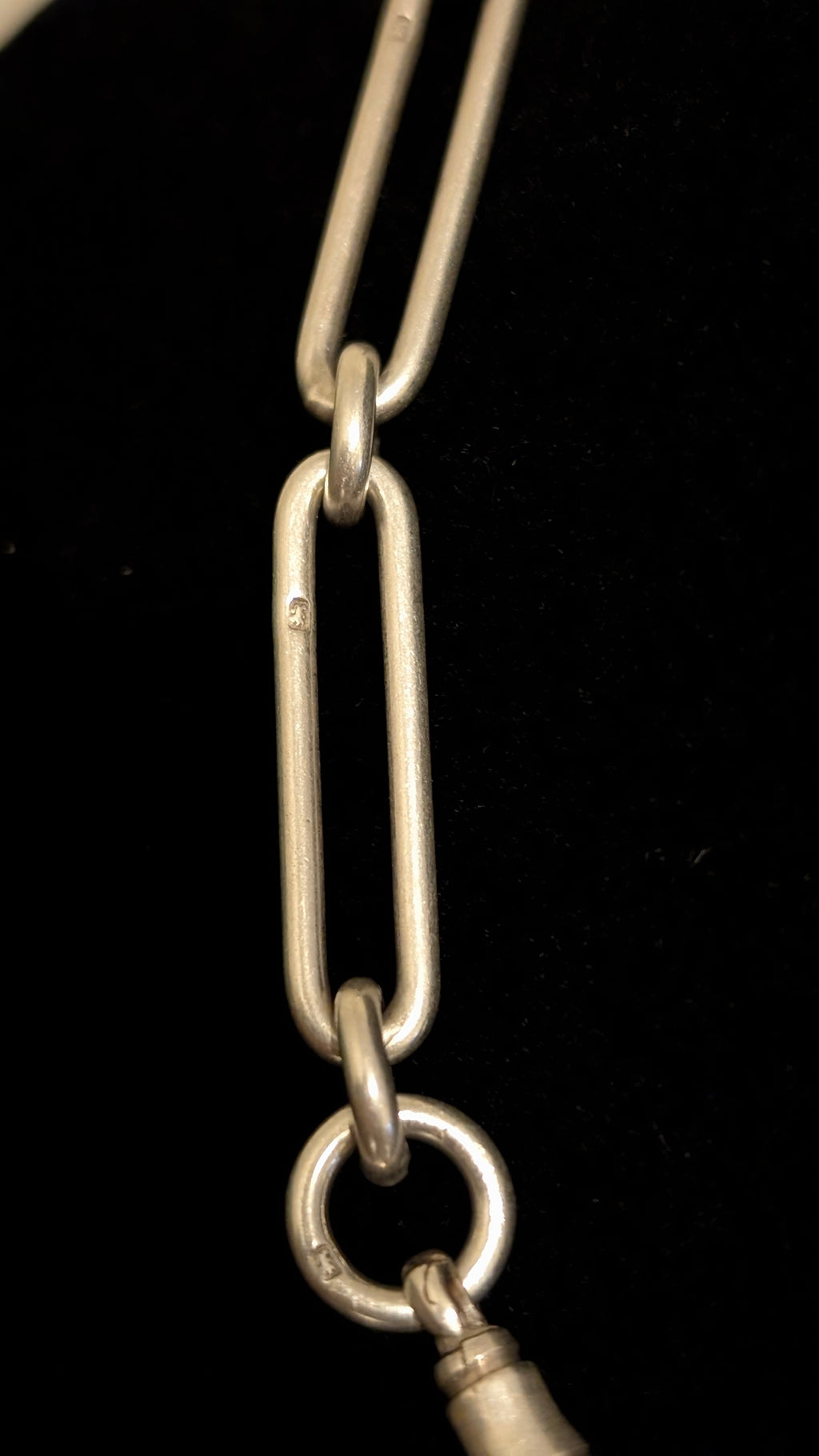 Antique Sterling Silver Trombone Link Albert Chain Necklace, Birmingham 1921