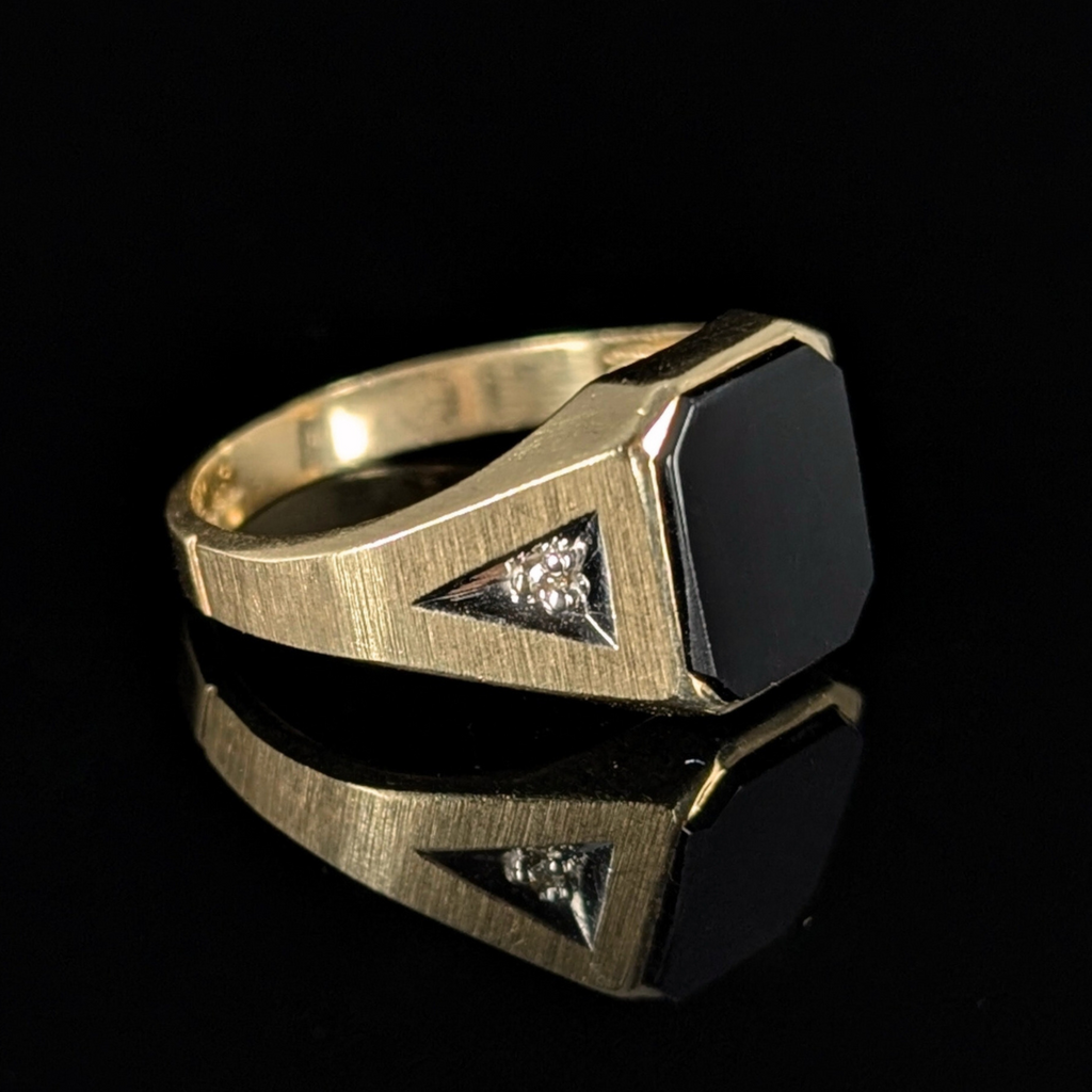 Antique Onyx Signet Ring with Diamond Accents