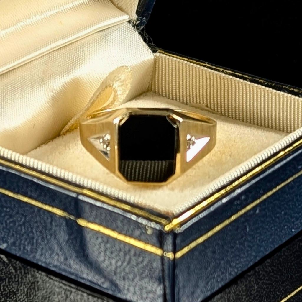 Antique Onyx Signet Ring with Diamond Accents
