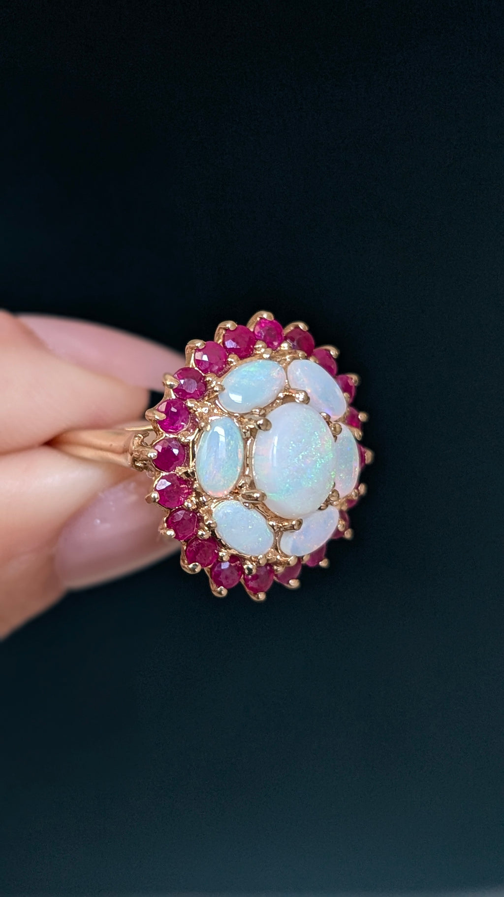 Gold Opal & Ruby Cluster Ring