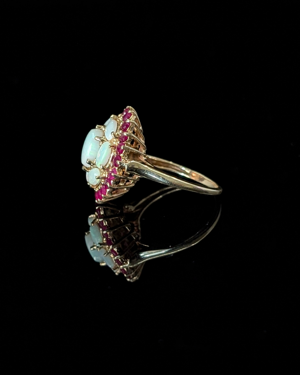 Gold Opal & Ruby Cluster Ring