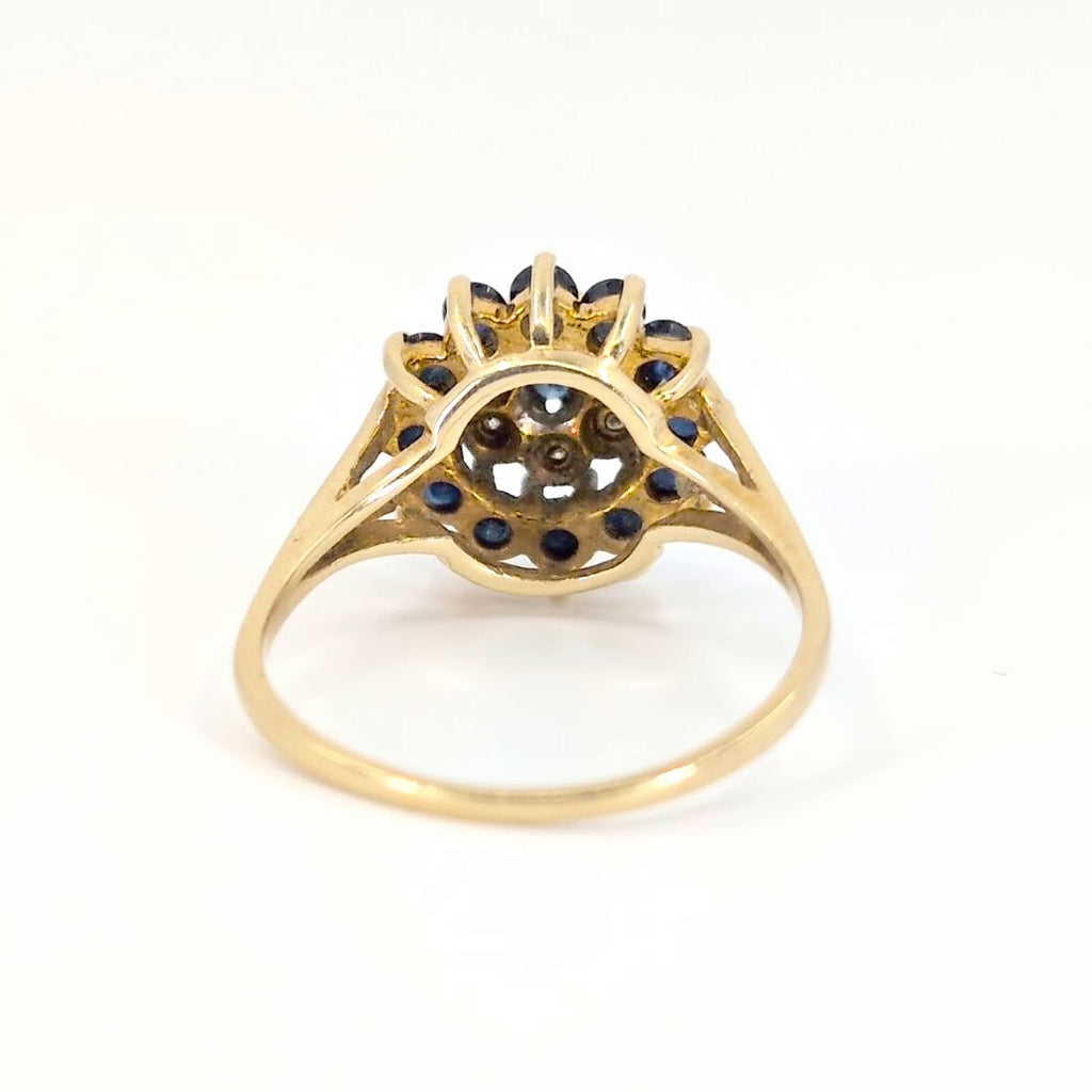 Vintage Domed Sapphire & Diamond Flower Ring Vintage