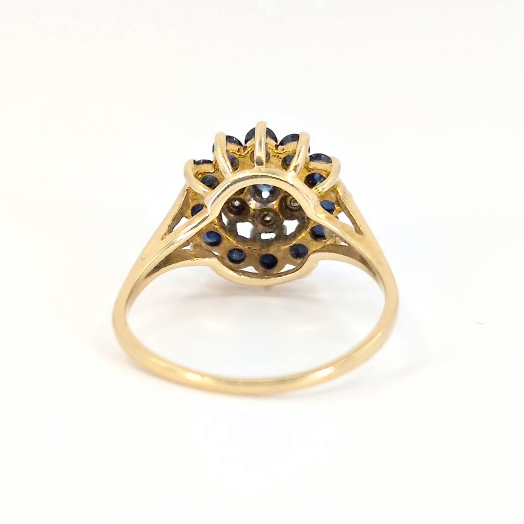Vintage Domed Sapphire & Diamond Flower Ring Vintage